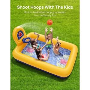 Evajoy Inflatable Kiddie Pool, 90" Kids Pool Basketball Summer Water Party Kit